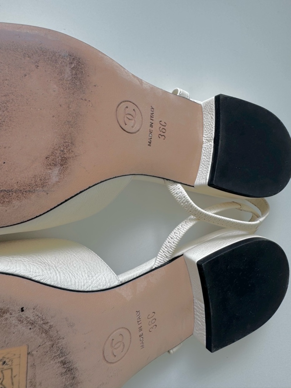 CHANEL Beige and Black Goatskin Slingback Flats - Picture 9 of 12